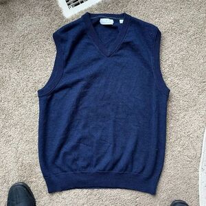 Toscano Firenze Merino Wool Sweater Vest SZ L Navy V-Neck